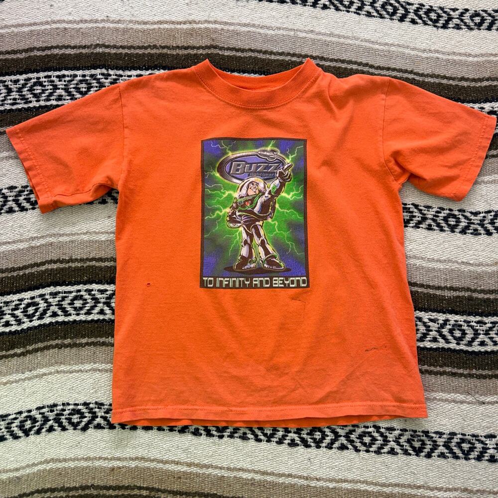 Youth Kids Vintage 2000's Disney Toy Story Buzz Lightyear Orange Shirt Sz Small